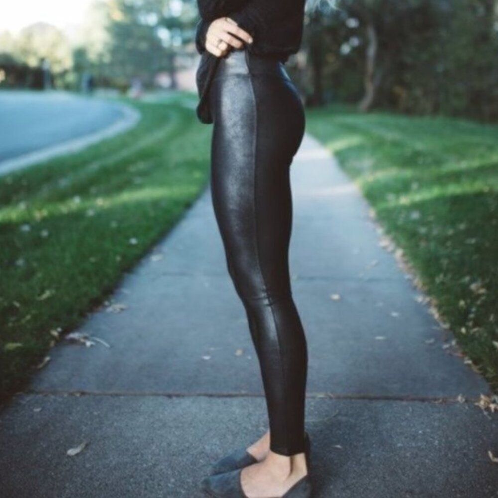 SPANX Faux Leather Leggings Black High Waist Women's Size Medium M